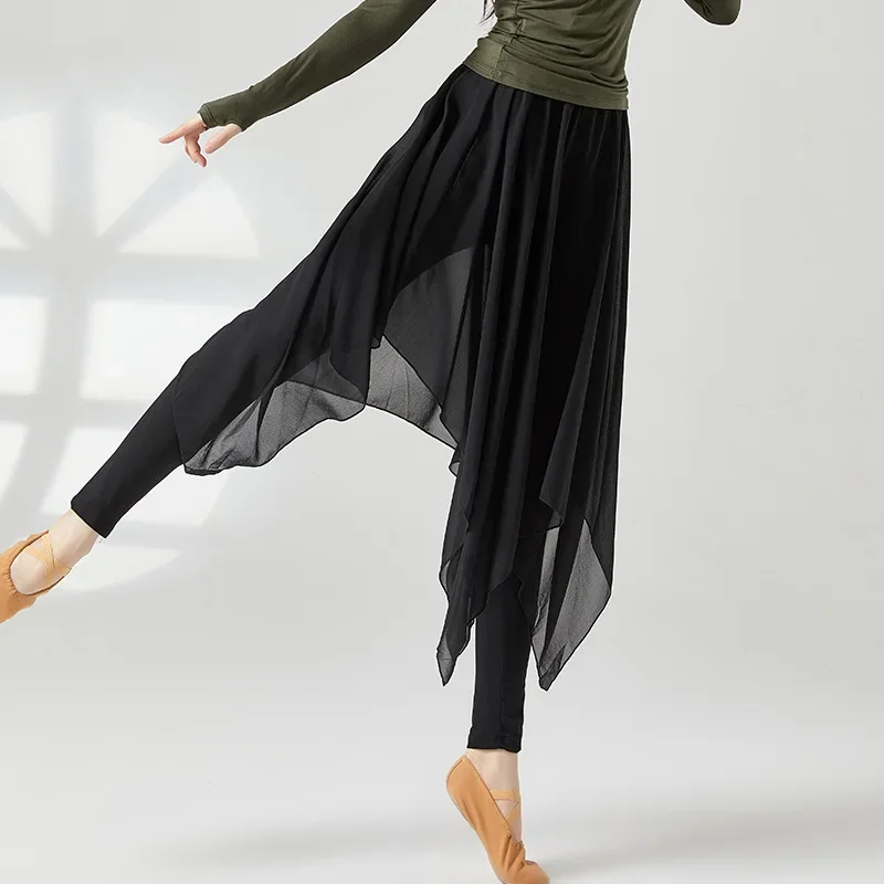 Pantalones de baile latino para mujer adulta, falda de baile moderno, ropa de entrenamiento de gasa, Falda de baile de Ballet, falda oscilante clásica, novedad