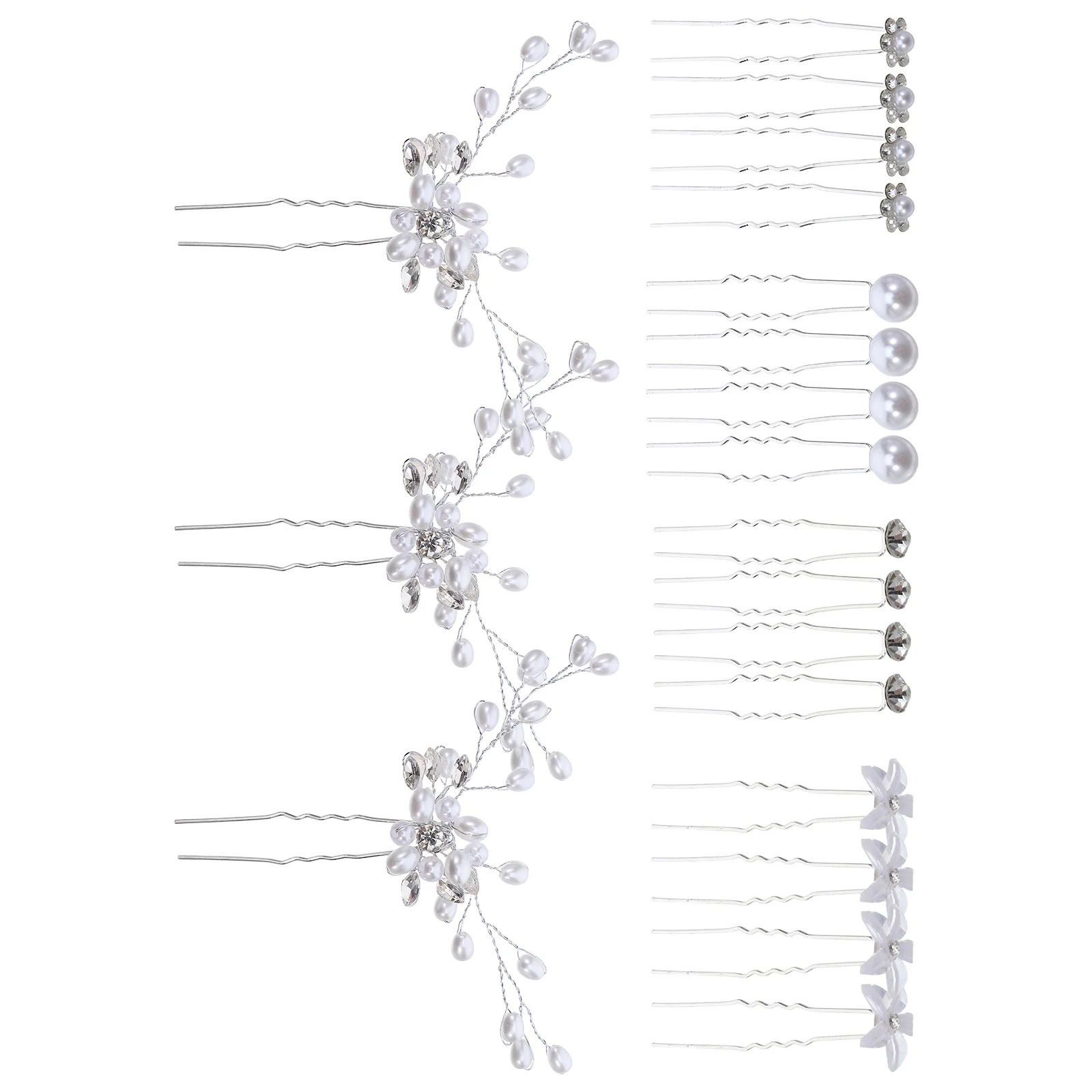 23Pcs Rhinestone Hair Pins Fake Pearls Bridal Headpiece Flower U Shape Clips Wedding Prom Accessories Women Hair Pearls