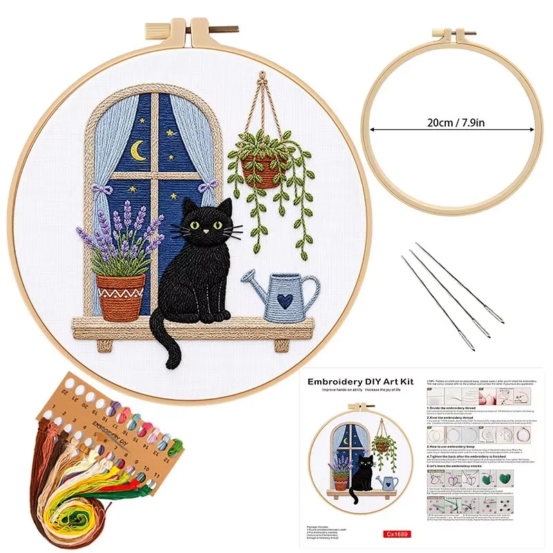 New Black Cat Green Plant DIY Embroidery Material Pack Spring Potted Plant Series Embroidery Kit