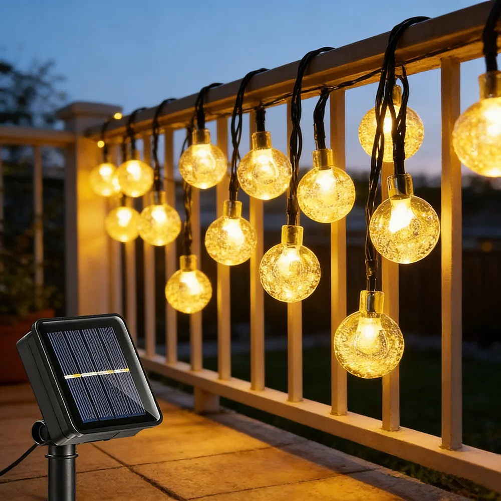

Outdoor Courtyard Patio Light Solar Powered 8 Mode Crystal Globe Ball Solar String Lights for Garden Christmas Tree Party Decor