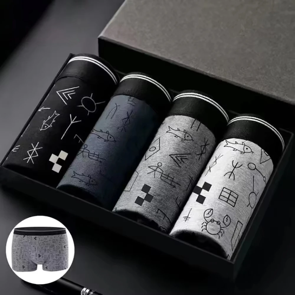 

4pcs/set of Comfortable and Breathable Men's Boxing Shorts, Cotton Soft Men's Underwear 3D Stereoscopic Plus Size Boxing Shorts