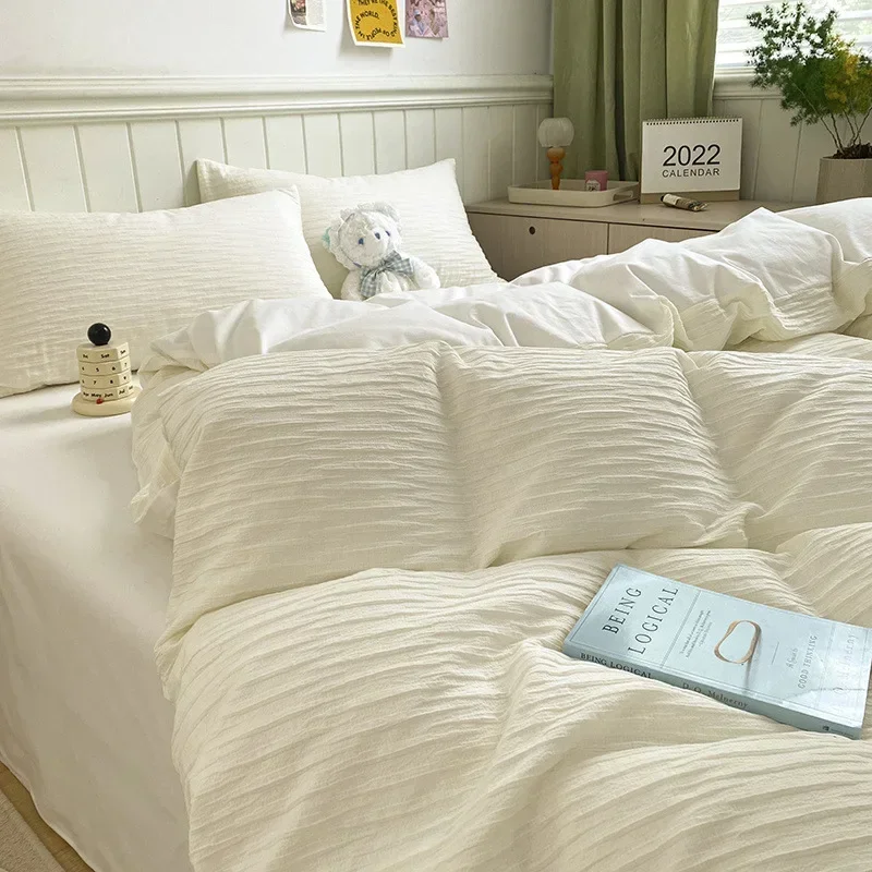 ins seersucker four-piece cotton cotton wholesale 60 sheets quilt cover  bed three-piece set pure cotton bedding