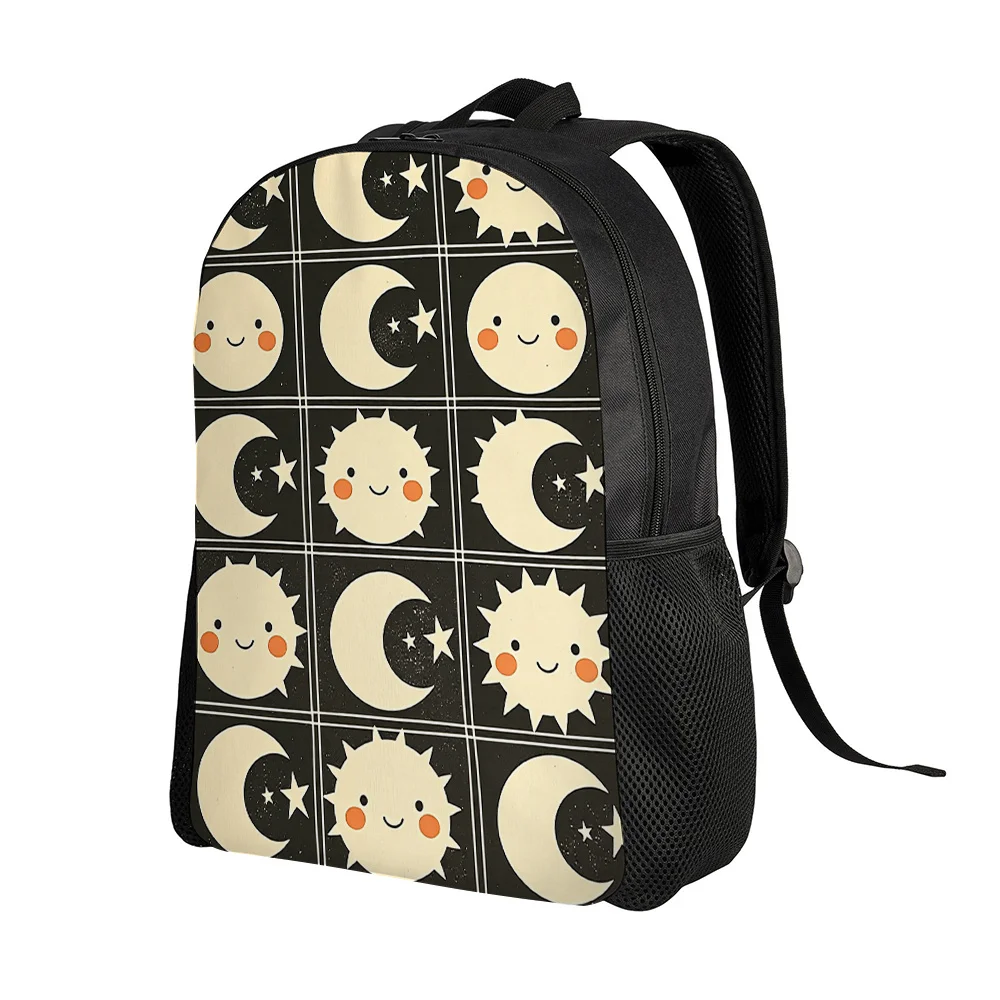 

A sun, moon and stars grid pattern backpack - a lightweight large-capacity travel schoolbag, adjustable shoulder strap