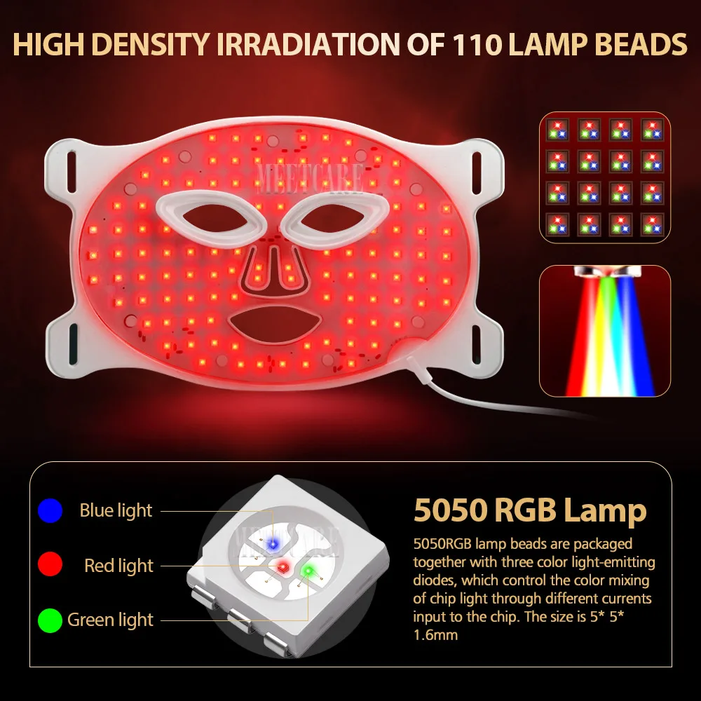 7 Colors LED Facial Mask Light Therapy Silicone Photon Beauty Mask for Lift Face Anti Shrink Pore Skin Repair Whiten Oil Control