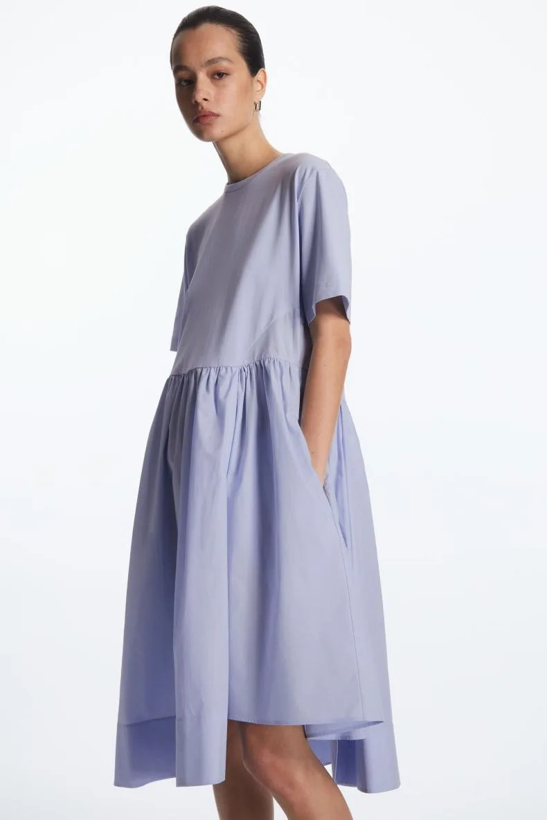 COS femmes décontracté pli t-shirt Dr bleu été moderne Sle rond Ne taille ample ort Sve mi-longue a-ligne jupe