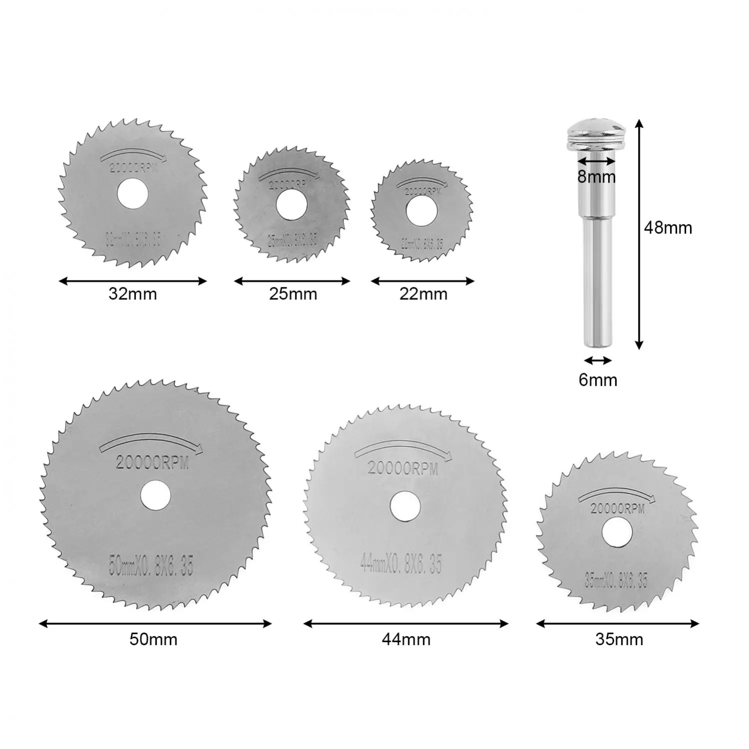 6pcs HSS Rotary Circular Saw Blades Cutting Discs Wood Cutting with 6mm Diameter Connect Rod for Drill Rotary Mandrel Tools