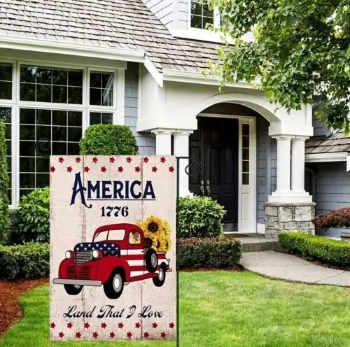 4th of July Décor ~ America Land That I Love Truck Garden Flag ~ 12