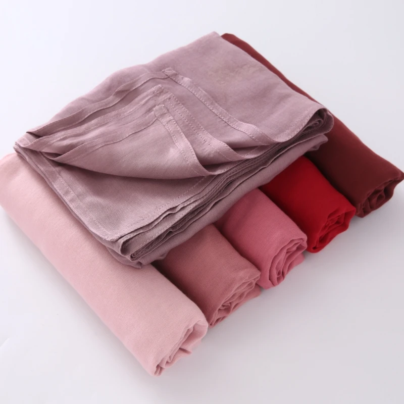 32 farben Modal Polyester Hijab Schal Zwei Linie Nähte Muslimischen Lange Schals Leichte, Weiche Turban Schal Solide Schals – Detail 13