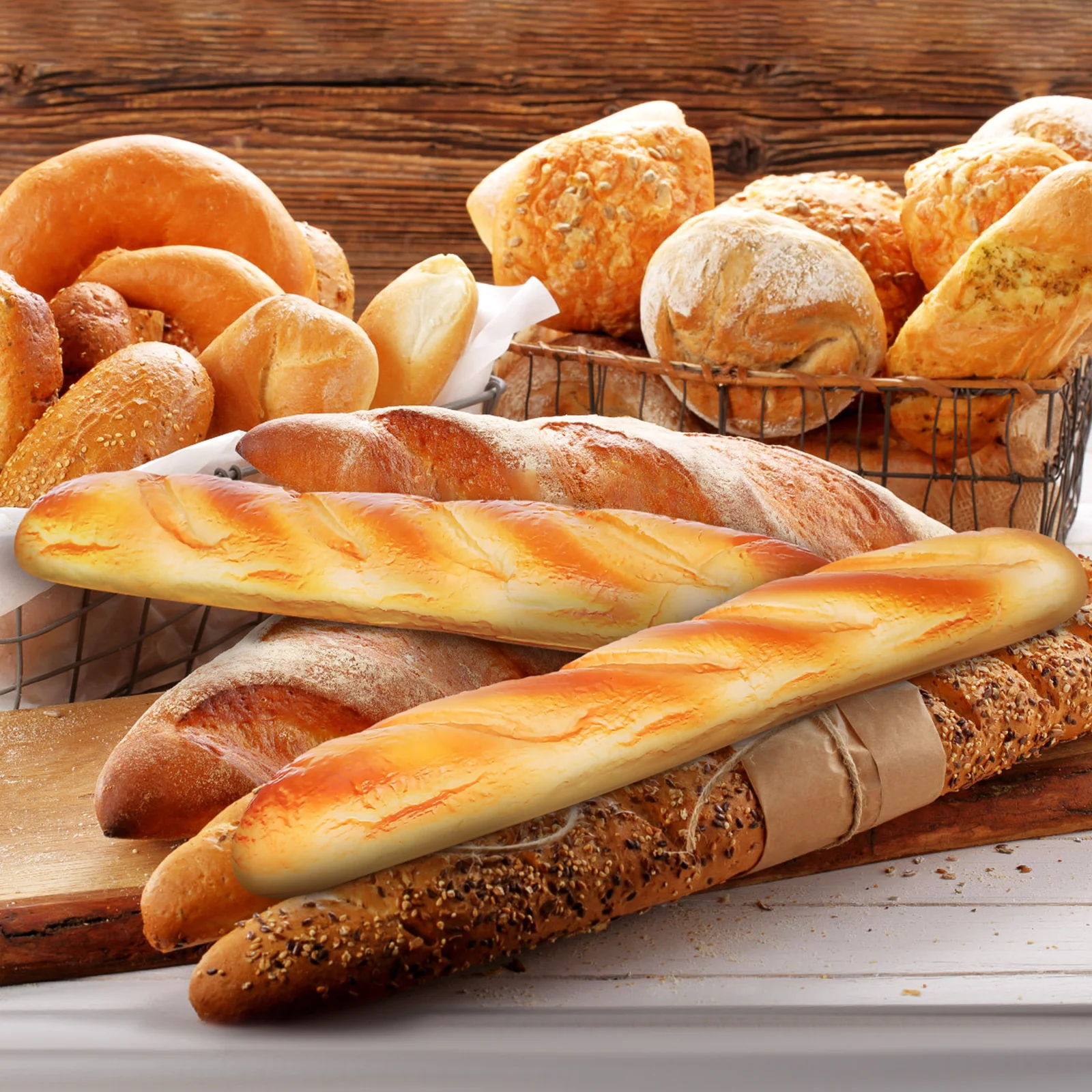 

2pcs Faux Bread Set: Realistic Pu French Bread For Kitchen Decor Bakery Display Party Food Props Educational Simulation Loaf
