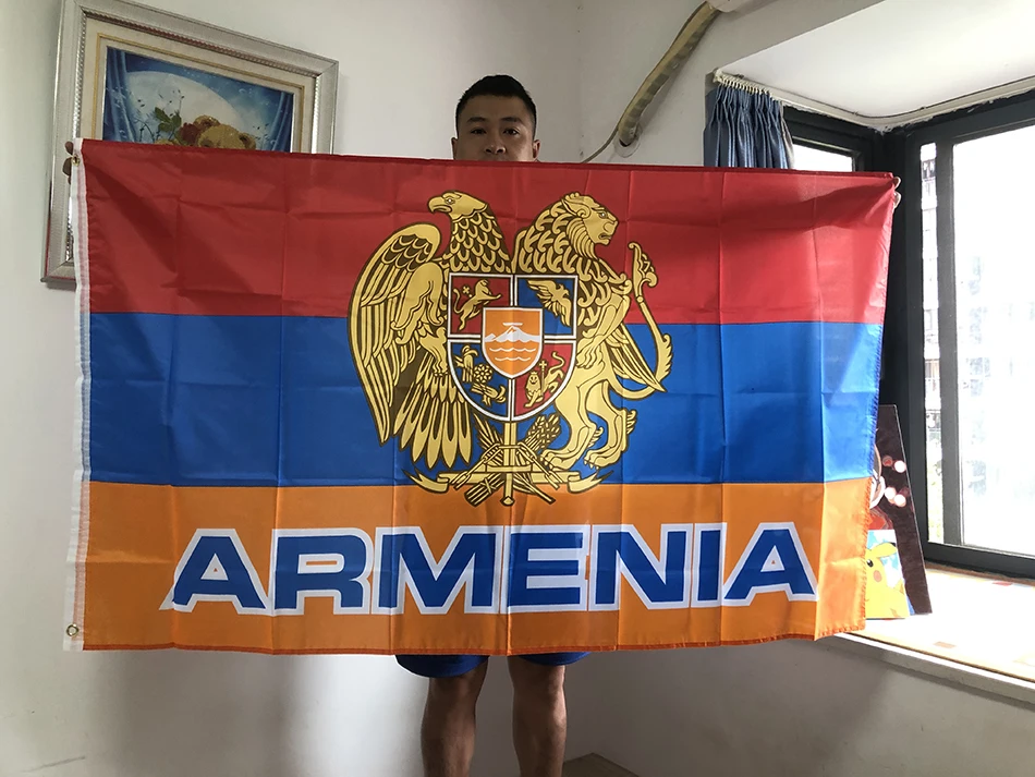 

SKY FLAG Armenia National Emblem flag 90*150CM polyester hanging Armenia National Emblem flag / Armenian Flag for decorate