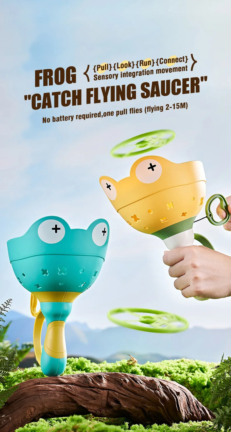 Fliegende Untertasse Disc Launcher Kinder Fliegende Spielzeuge Zugschnur UFO Wurf Fangen Outdoor Sport Propeller Kinder Spielzeug Geschenk Für Junge Mädchen – Detail 5