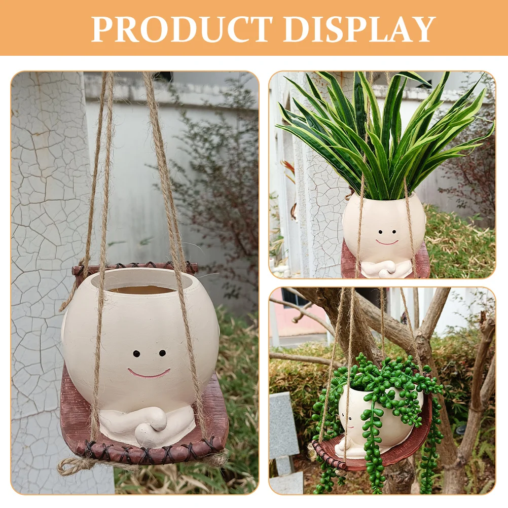 

Smile Face Flower Pot Resin Hanging Planter for Small Succulents Cactus Herbs Bonsai Office Decor Cute Pots Hanging Planter