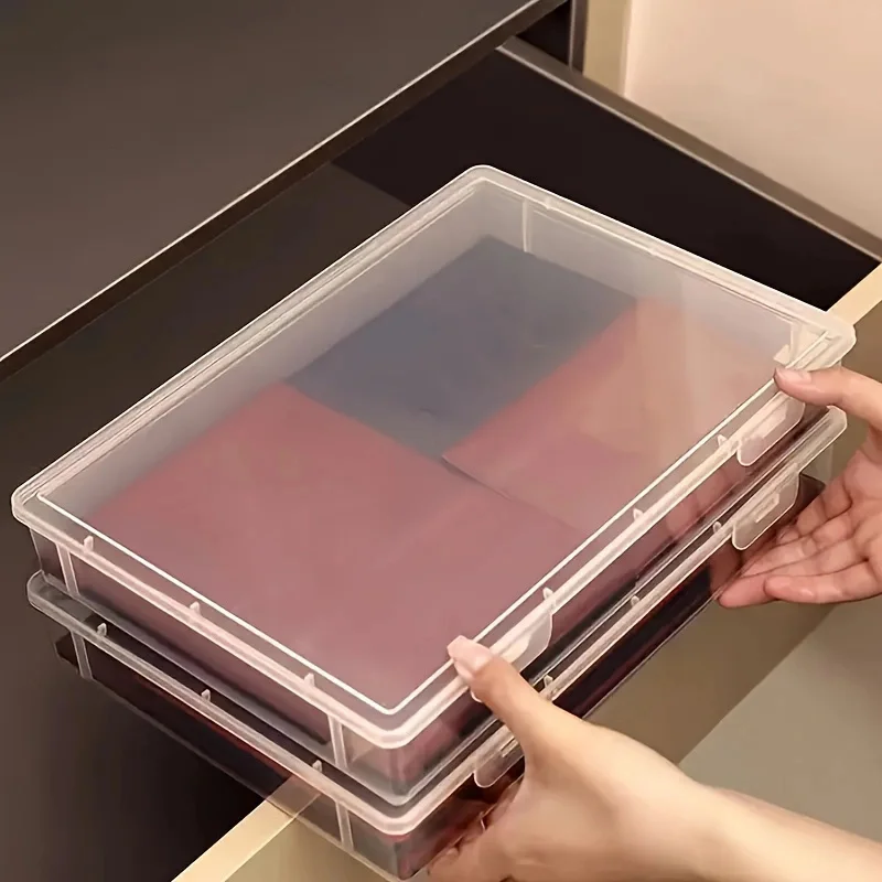 A4 Size Clear Plastic Storage Box with Flip Top Lid - ABS Material, Dustproof Desktop Organizer for Office Supplies