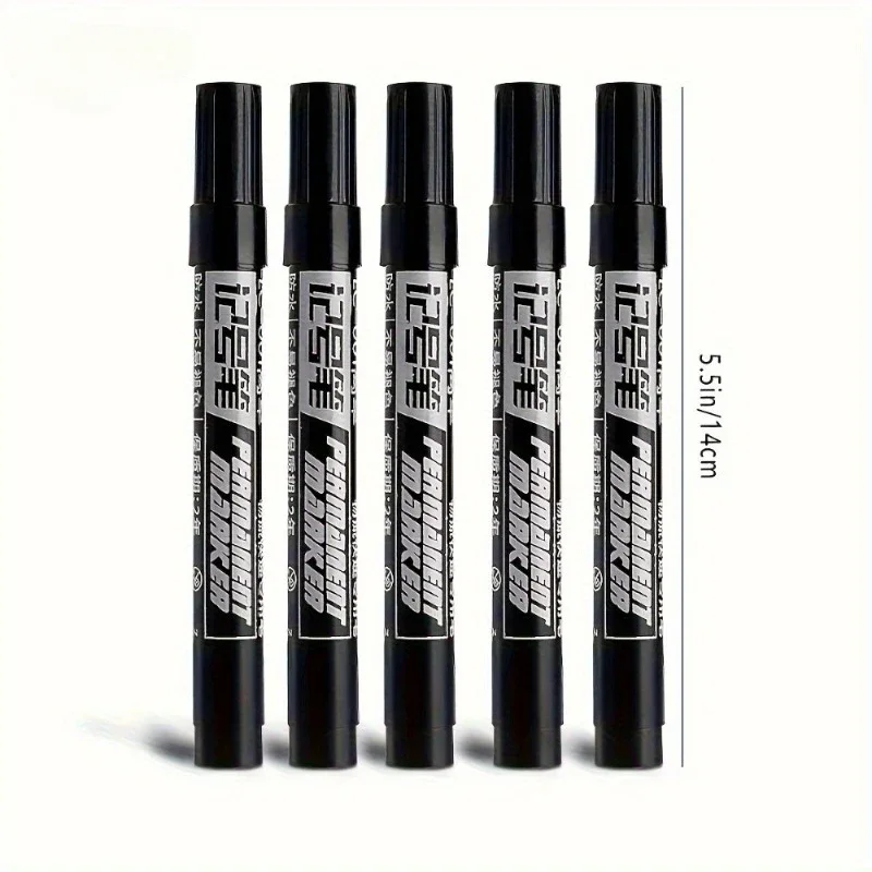5 шт. водонепроницаемые перманентные маркеры, черные чернила большой емкости, на масляной основе, идеально подходят для офиса и маркетингового использования