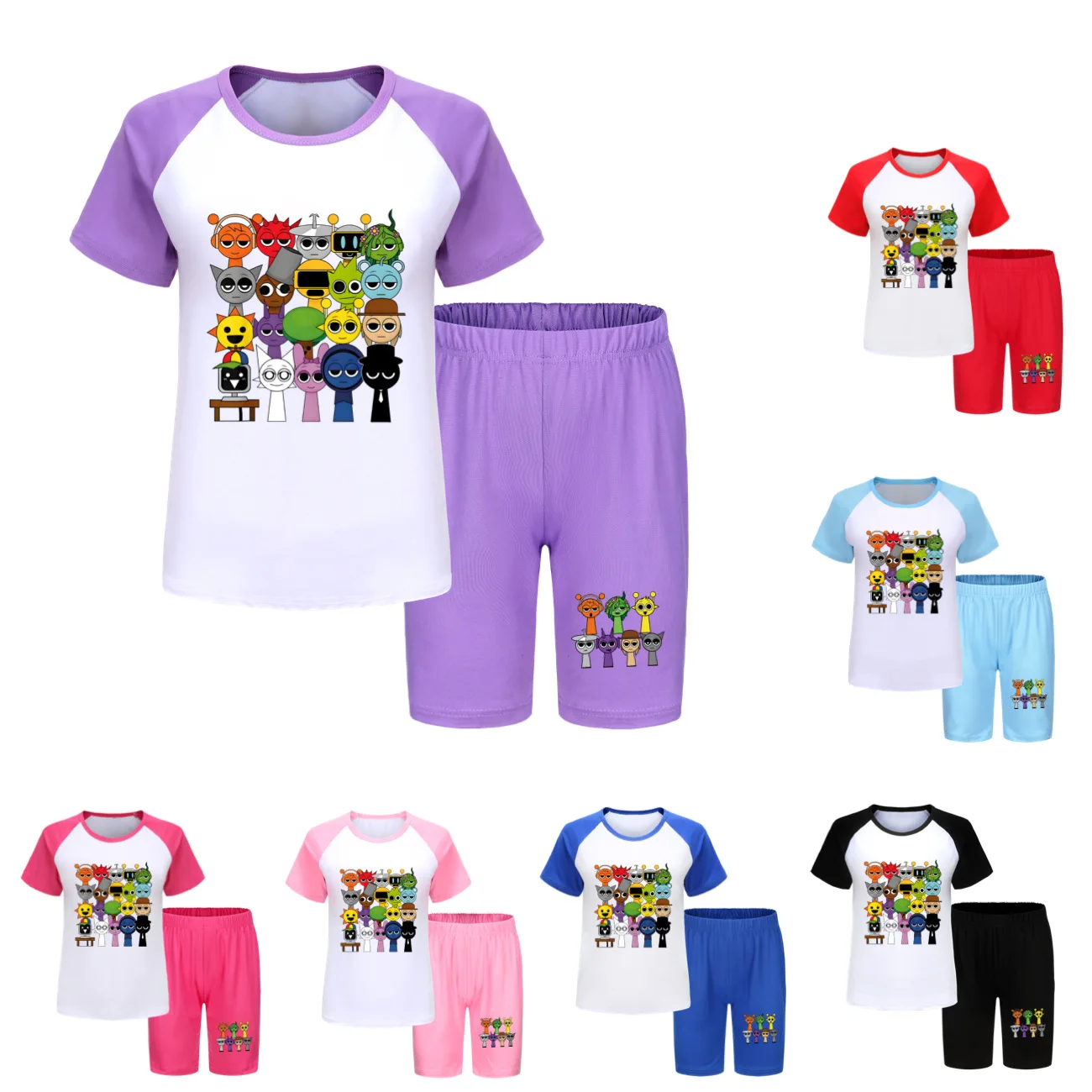 Sprunki Cartoon Clothes Fashon Kids Summer Pajama Sets Baby Girls Short Sleeve T-shirts Shorts 2pcs Set Teenager Boys Nightwear