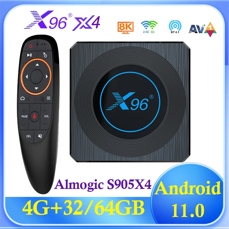 X96 X4 Android 11.0 Smart TV Box Amlogic S905X4 4G 32G 64G Dual Wifi Support BT HD 8K 4K AV1 RGB Light Media Player Set Top Box