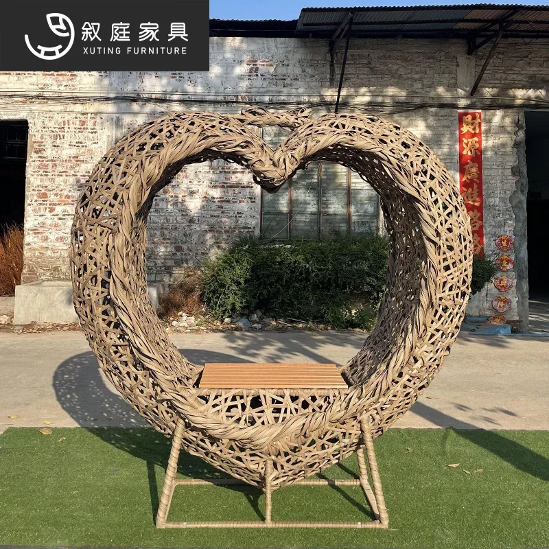 Outdoor Bird's Nest Villa Creative Heart-shaped rattan bed Outdoor Wedding dress shooting props