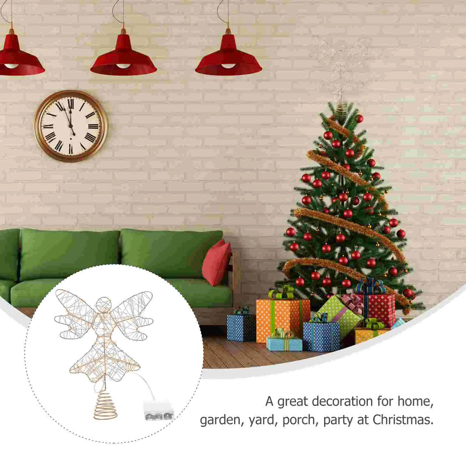 LED Tree Top Star Gold Decor ตกแต่งคริสต์มาส Topper พร้อมแสง
