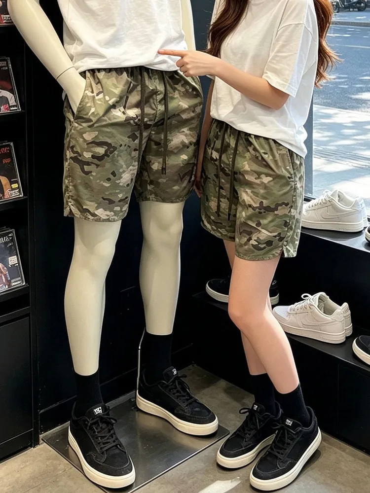American Retro Camouflage Lightweight Quick Dry Sports Shorts Men Summer Basketball Running Ice Silk Cooling 4 Quarter Pants