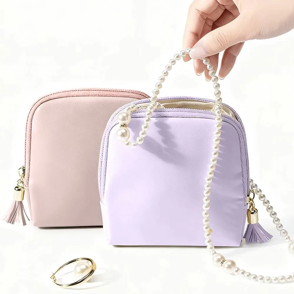 PU Leather Jewelry Travel Case with 6-Pockets, Tassel Jewelry Organizer Storage Bag for Bracelet Rings Earring Travel Essentials