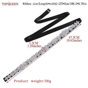 Topqueen-cinto de casamento para mulheres, strass prateado, cristal, elegante, luxo, artesanal, frisado, vestidos de dama de honra, S75 8 principais vendas cinto com miçangas - №3