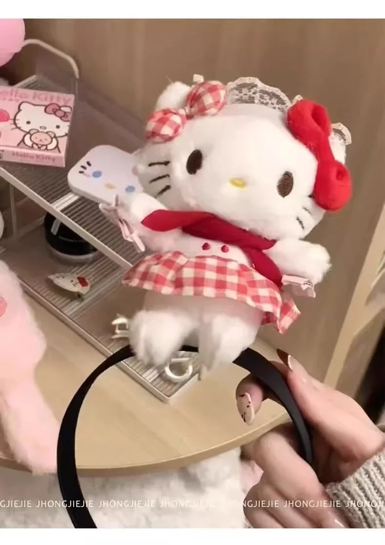 Kawaii Hello Kitty Cooking Elvis Plush Doll Headband Face Wash Makeup Wide Brim Headband Hairpin Headband Creative Girl Toy Gift