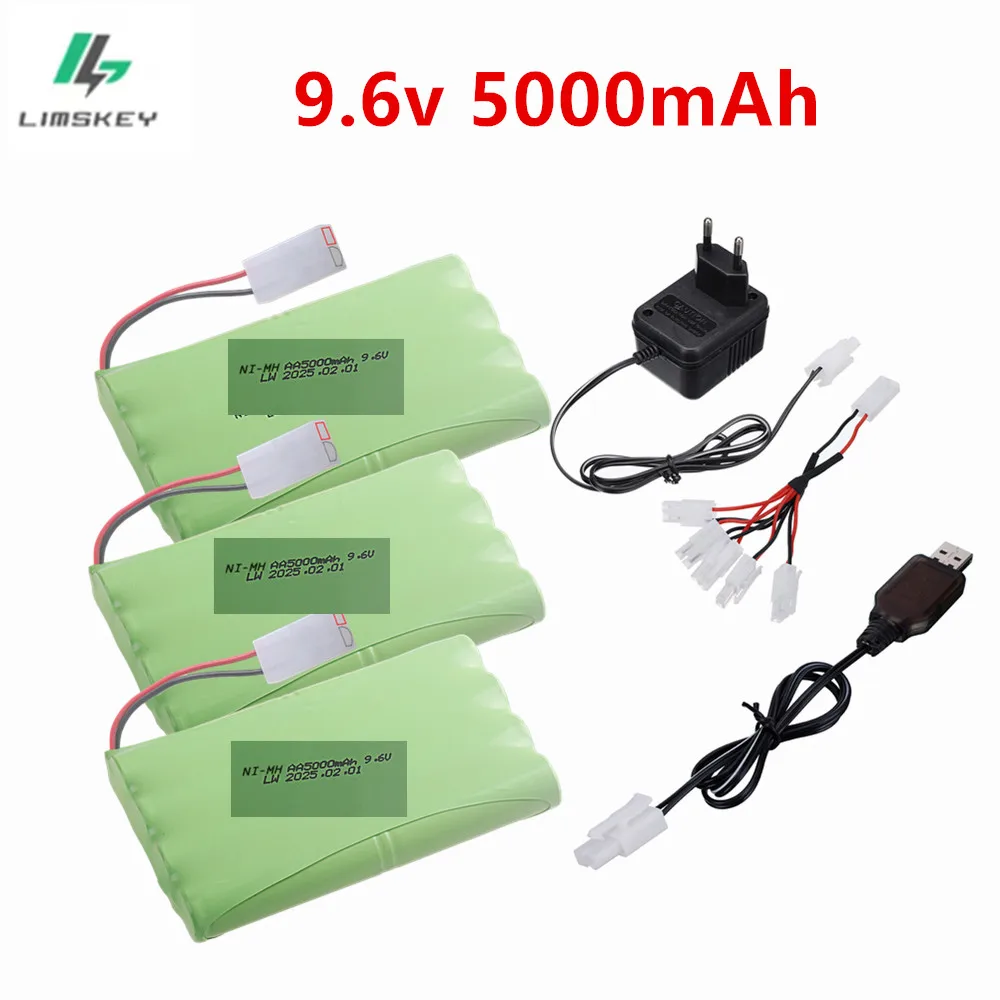 Batterie rechargeable Ni-MH 9,6 V 5000 mAh pour bateau RC, voiture RC, jouets de chars, éclairage, modèle de voiture, etc.