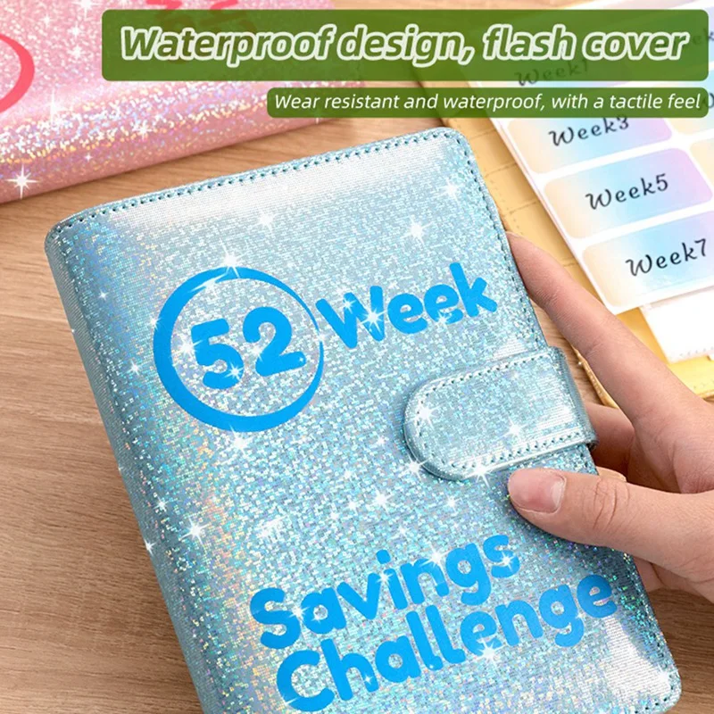 A16R-52 Week Money Saving Challenge Binder, Storage Budget Book Cash Challenge Box Set, With Pouch, Home Emergency Binder