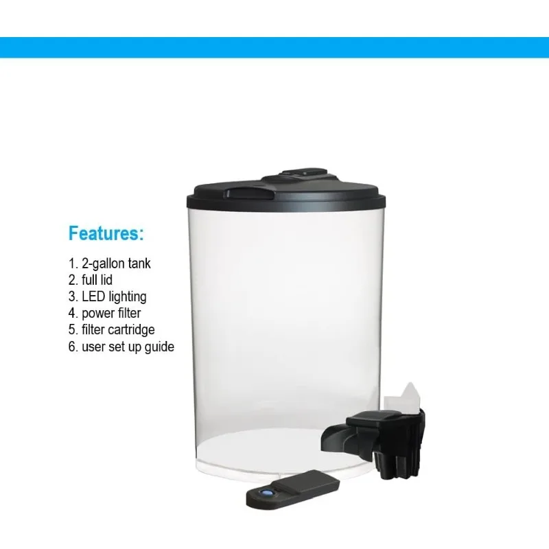 AquaView 2-Gallon Plastic 360 Aquarium with Power Filter & LED Lighting for Tropical Fish - Betta Fish