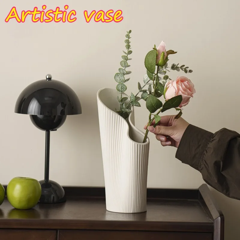 Creative Irregular Ceramic Vase Solid Flat Base Anti-tipping Large Capacity Vase Minimalist Nordic Vintage Decoration Crafts