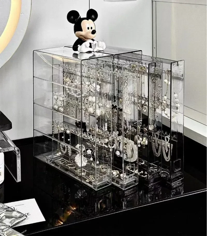 Transparent Jewelry Organizer Box Vertical Pulling Jewelry Box Dustproof Display Stand High-capacity Storage Hanging Accessories