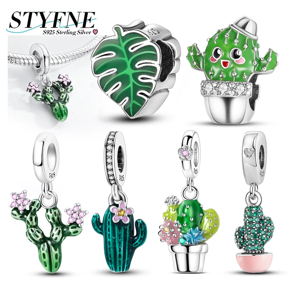 

Charms 925 Sterling Silver Cactus Phalaenopsis Daisy Pendant Fit Charm Bracelet DIY Women Original Jewelry Gift