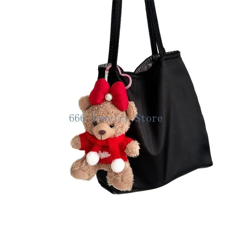 F2TD Lovely Fluff Stuffed Keychains Handmade Plush Bear Pendant Keyrings Soft Animal Shaped Phone Back Clip Accessory