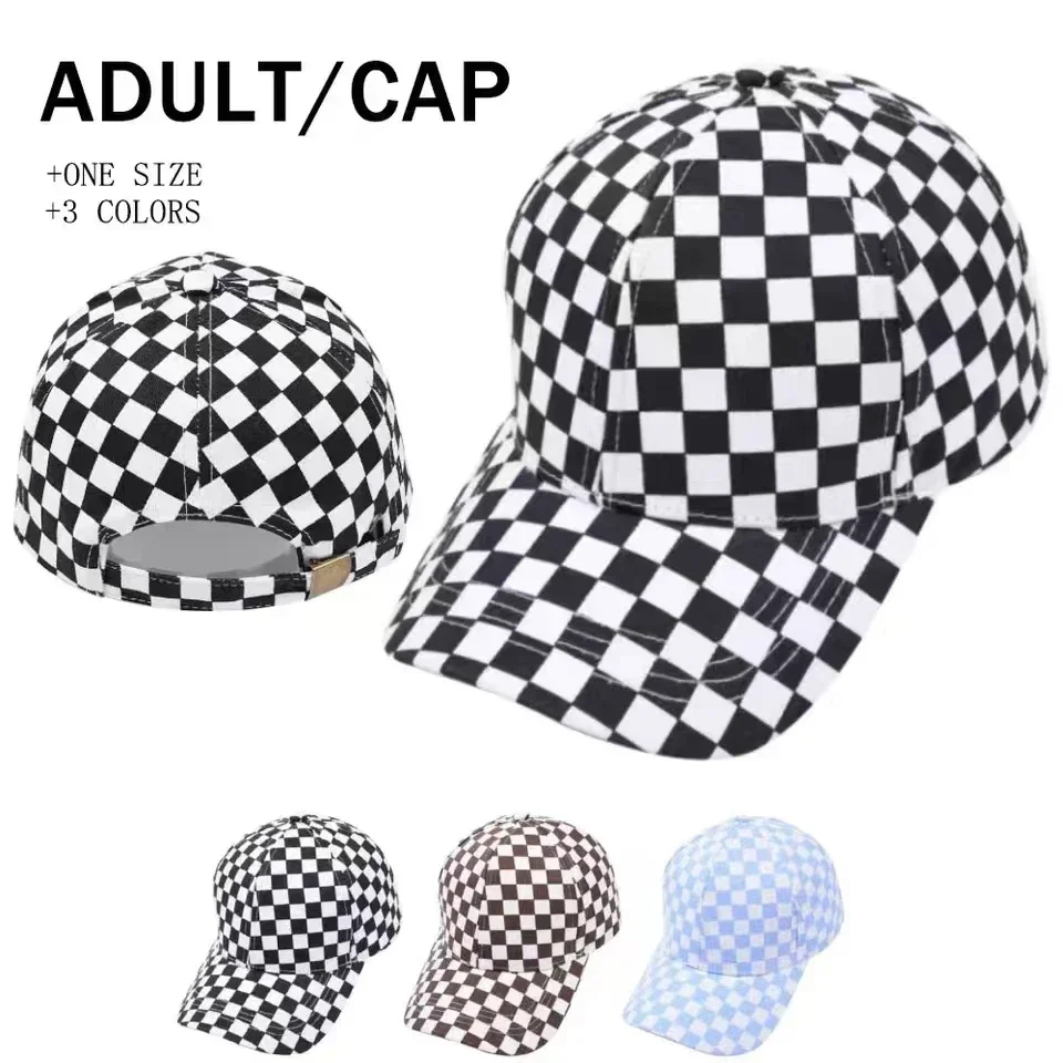 Spring Summer New Black and White Chessboard Lattice Plaid Baseball Cap Retro Casual Sunshade Sun Hat Travel Outdoor Hat Tide
