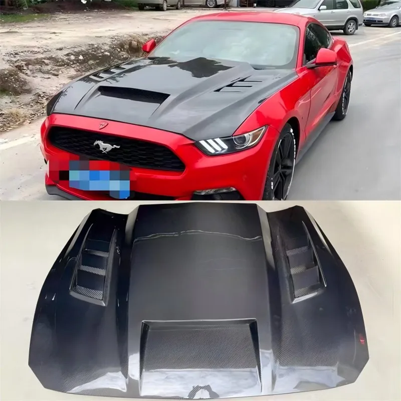 

For Ford Mustang 2024+ Real Carbon Fiber Hood Engine Cover Hood Car Headliner Hood Cover Upgrade Auto Parts Kit
