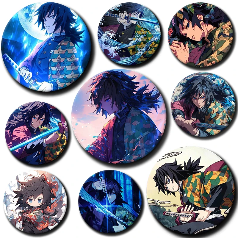 

58mm Cartoon Character Tomioka Giyuu Soft Button Pin Demon Anime Brooch Creative Badge for Backpack Clothes Decoration Gift