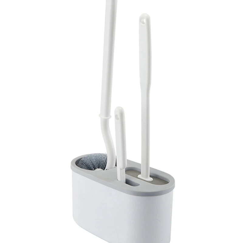 2025 New 3 In 1 White Toilet Brush Silicone Wall Mounted Rack TPRS Nylon Detailed Cleaning Brush Gaps Cleaner WC Bath