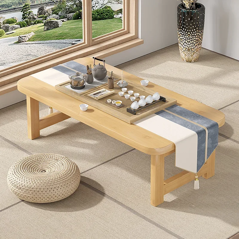 Tatami folding small coffee table solid wood bay window low Japanese kang tea table floor study desk dormitory side table