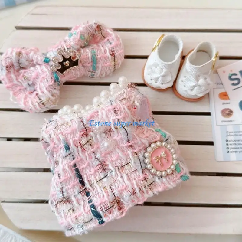 

090B 17cm Dolls Dress with Hair Bows For Collectible Figure Doll Display Dressingup