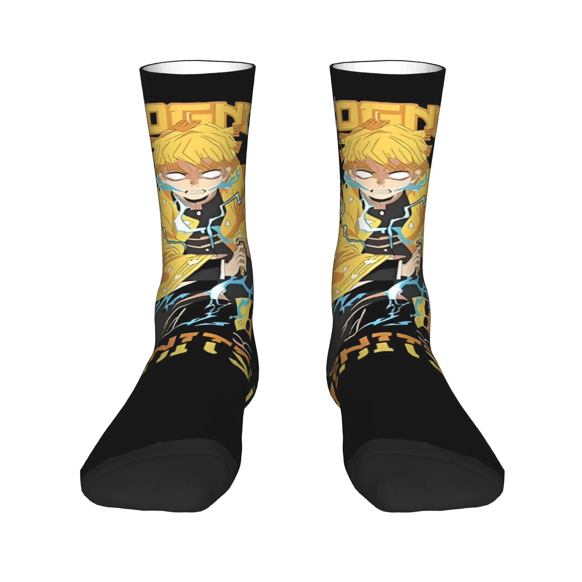 Funny Sock Bandai Demon Slayer Zenitsu Lightning Pose Harajuku Seamless Pattern Printed Men Crew Socks Casual Men's Socks