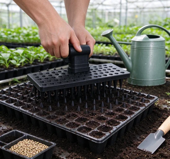 Seedling Plate Punching Tool Seed Tray Hole Presser Nutrient Bowl Compactor for Farm And Gardening Planting