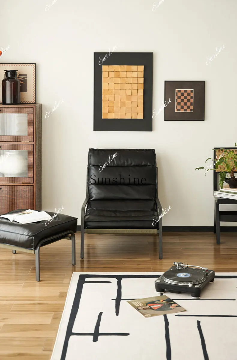 

Leather retro single recliner with pedals Solid wood medieval living room Lazy sofa FT