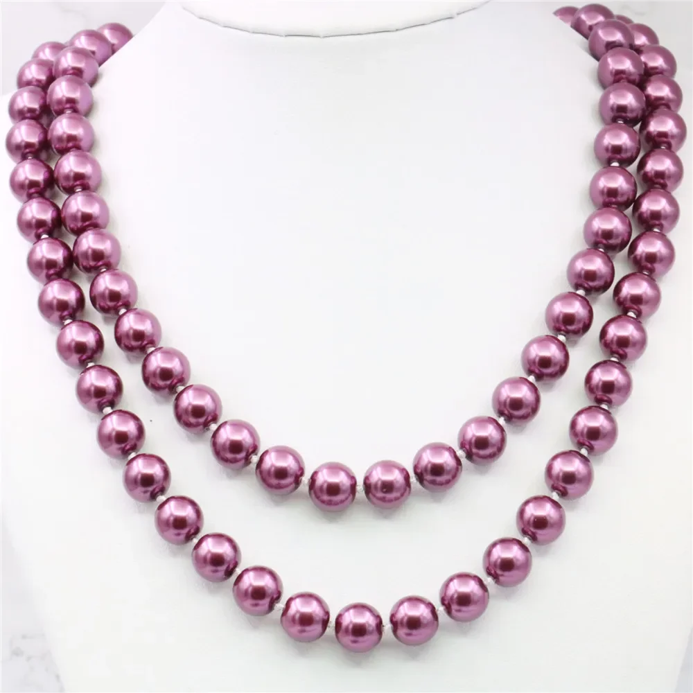 hot Natural Jewelry Beads stone Noble! 10mm fuchsia South Sea Shell Pearl Necklace DIY Gifts For Girl Women 32 