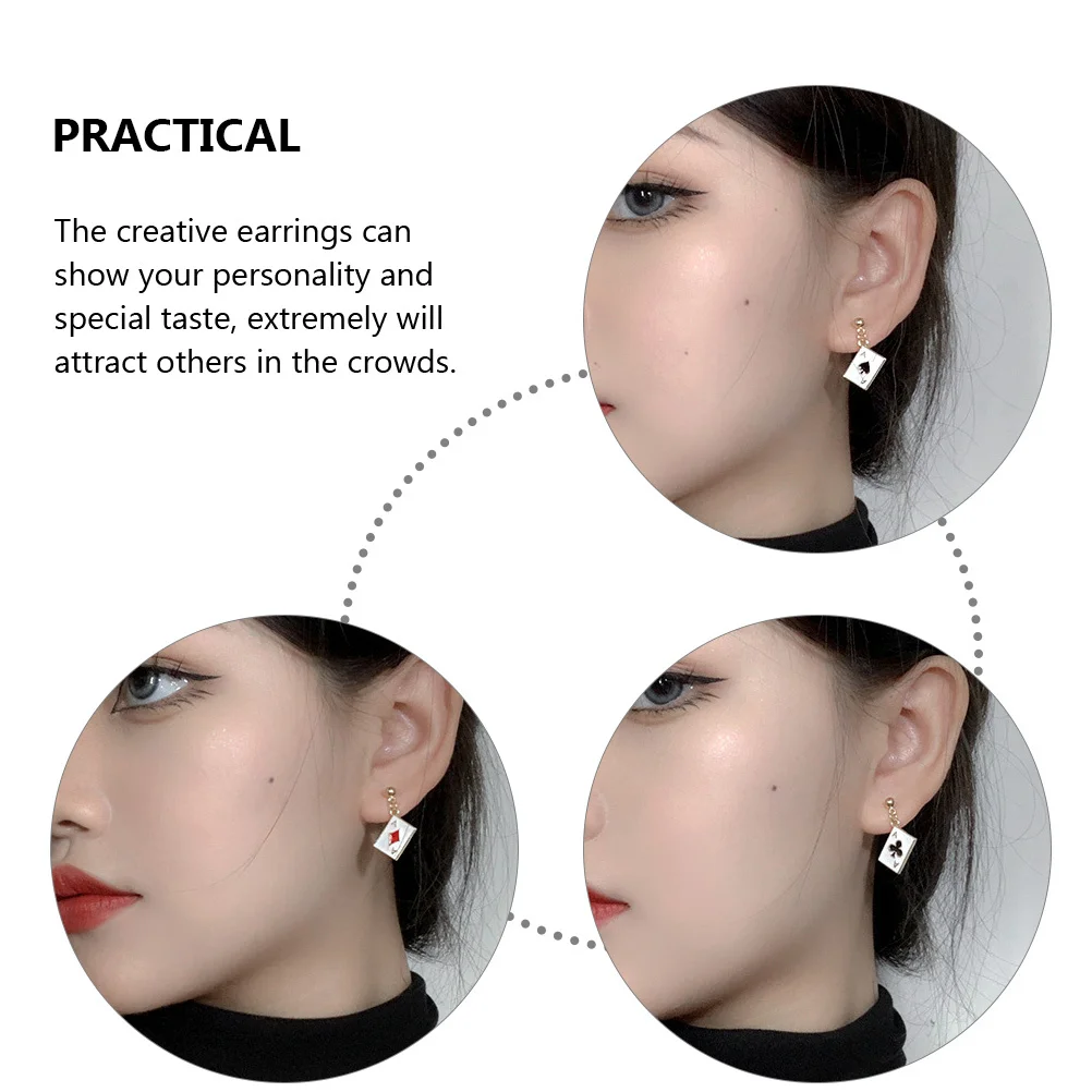 4 قطعة HeartSpade PokerEarrings FashionGirl EarStuds DecorJewelry CreativeDesign SmallSimple EarDrops for Girls TrendyAccessories #6
