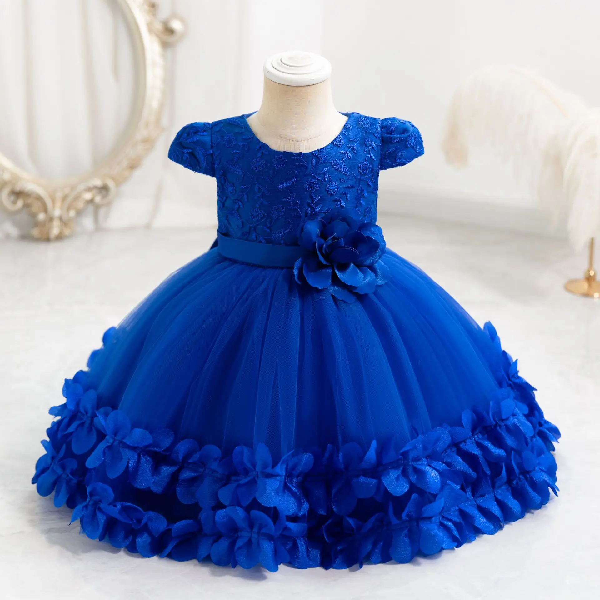 Flower Princess Dress For Girls 0 to 12 months Cute Bowknot Petal Clothes Baby Girl Gowns Embroidery Toddler Newborn One-piece