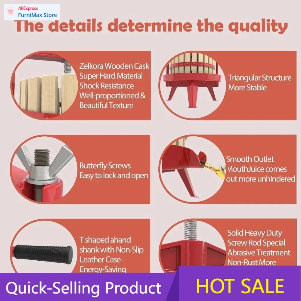 

Limited-time promotionFruit Wine Cider Press - Solid Wood Basket- 4.75 Gallon/18L-T Handle Bar-More Stable-Vintage traditional j