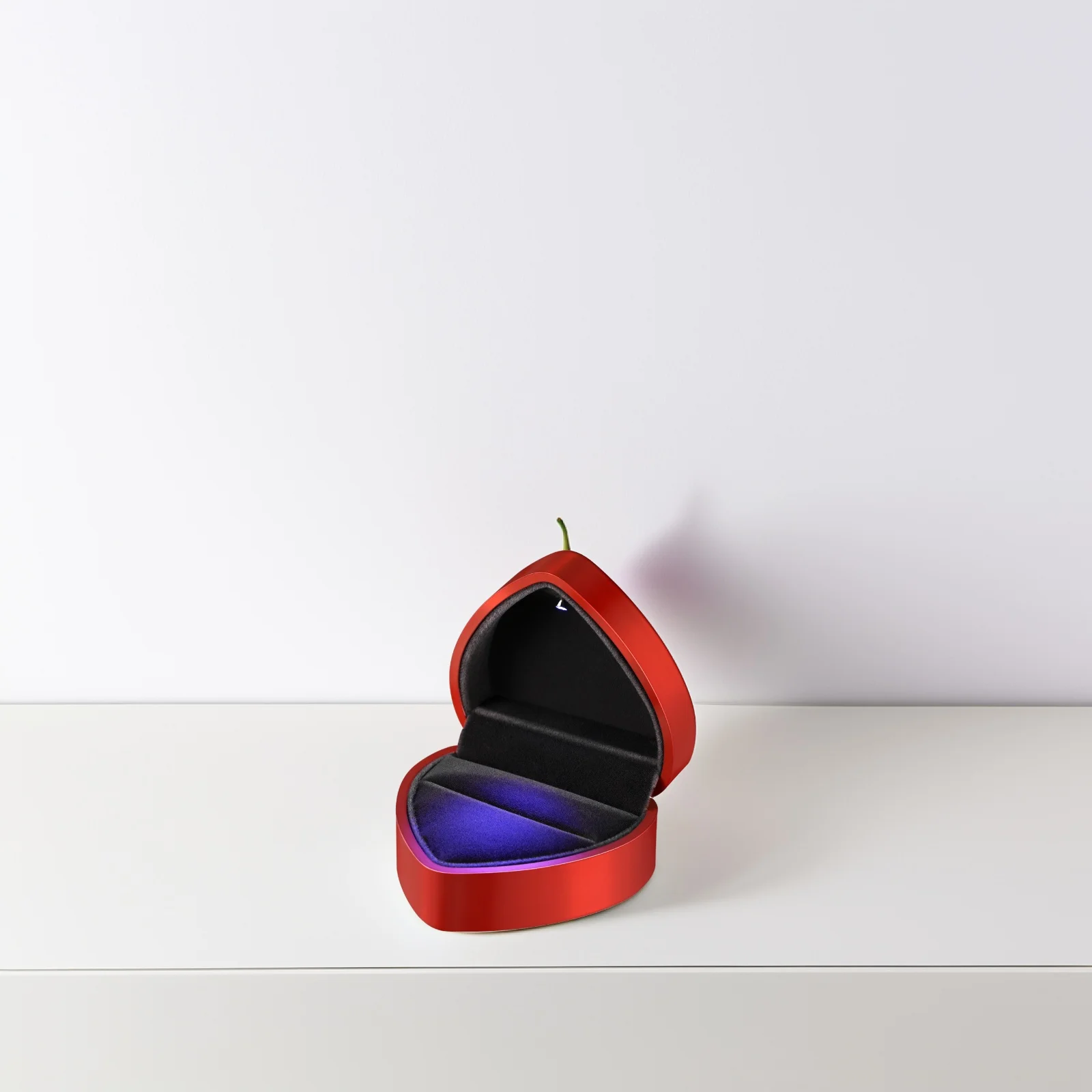 Pudełko na pierścionek w kształcie serca, czerwone, podświetlane diodami LED, etui na biżuterię, wyściełane, na Walentynki, ślub, zaręczyny, prezent, niespodzianka, do przechowywania i ekspozycji.