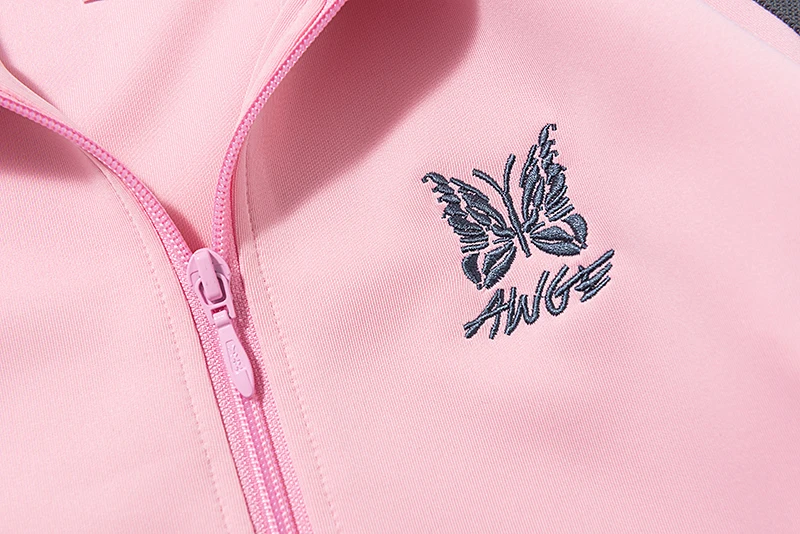 Four Seasons Pink Tracksuit High Quality Embroidered Butterfly Side Stripes Jackets Men Women Casual Loose Straight Pants Set