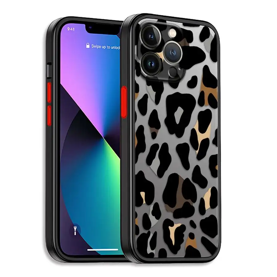 Custodia morbida per Apple iPhone 12 13 11 Pro Max 15 16 14Plus XS Max 7 8 13 Mini Leopard Art