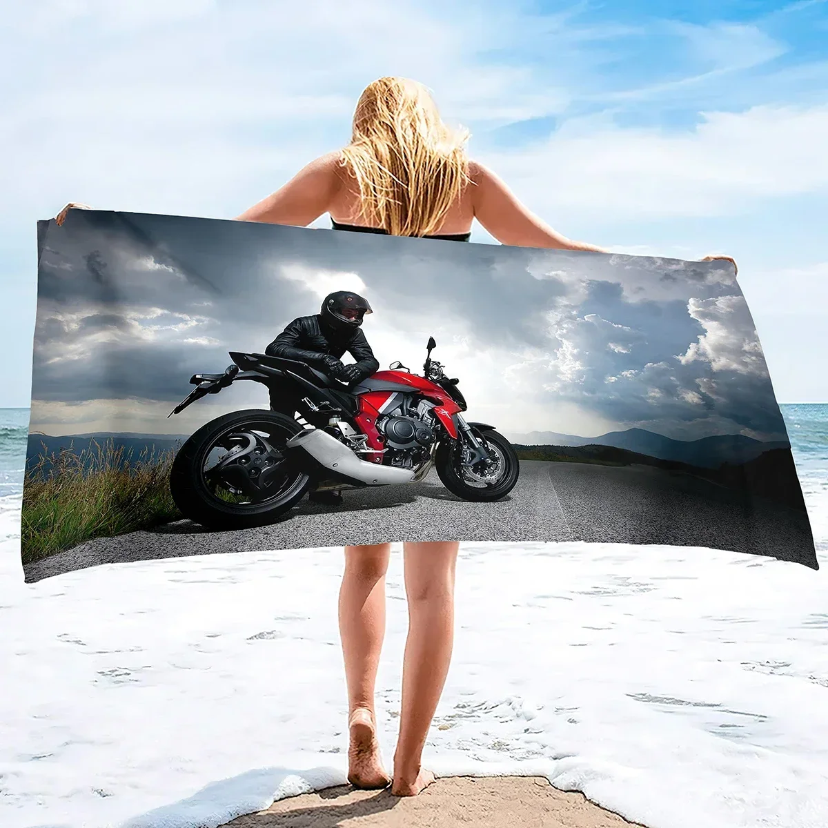 Motorcycle Image Beach Blanket,Large Microfiber Shower Bath Towels Yoga Towel,Quick-Dry Soft Super Water Absorbent  Throw